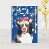 おもしろい赤いサンタハットと照り合う カード (黄色い花)