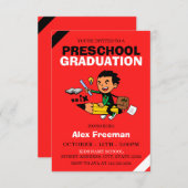 おもしろい赤い少年幼稚園卒業式 招待状 (正面/裏面)
