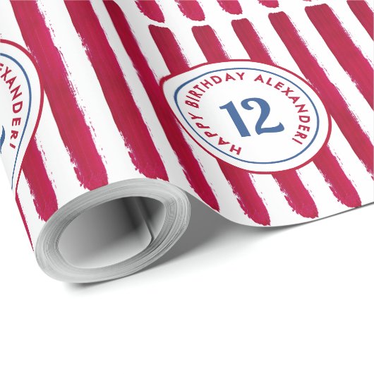 おもしろい赤い白いポップコーンストライプの水の色パターン ラッピングペーパー (ロールコーナー)