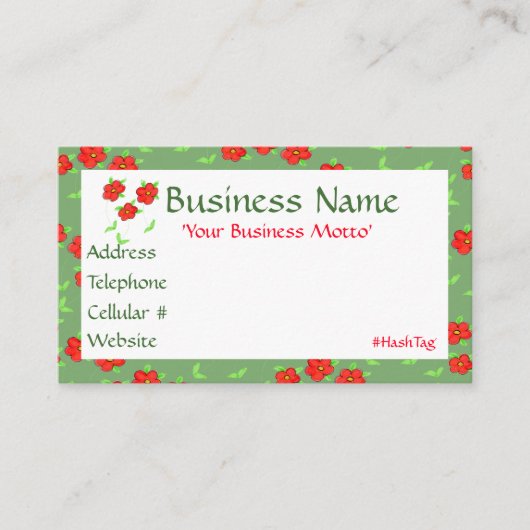 おもしろい赤い花のデザイナー名刺 割引カード (正面)