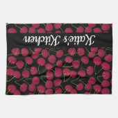 おもしろい赤さくらんぼ |名前の追加 キッチンタオル (横)