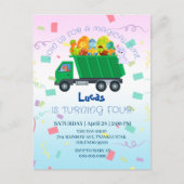 おもしろい赤ちゃん恐竜のごみ収集車の誕生日名前 ポストカード (正面)