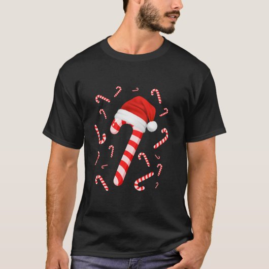 おもしろい赤と白キャンディクルーメリーサンタ Tシャツ (正面)