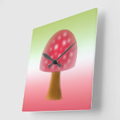 おもしろい赤と白マッシュルーム スクエア壁時計 (傾斜)