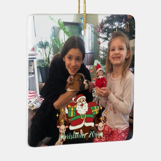 おもしろい赤と緑あなたの写真を追加SANTA セラミックオーナメント (右)