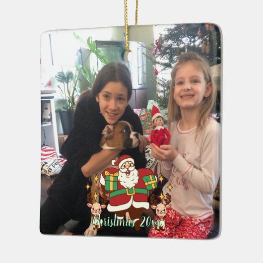 おもしろい赤と緑あなたの写真を追加SANTA セラミックオーナメント (左)