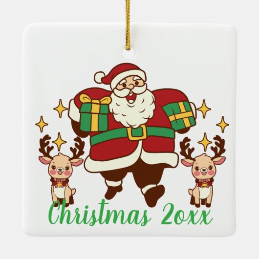 おもしろい赤と緑あなたの写真を追加SANTA セラミックオーナメント (裏面)