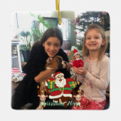 おもしろい赤と緑あなたの写真を追加SANTA セラミックオーナメント (正面)