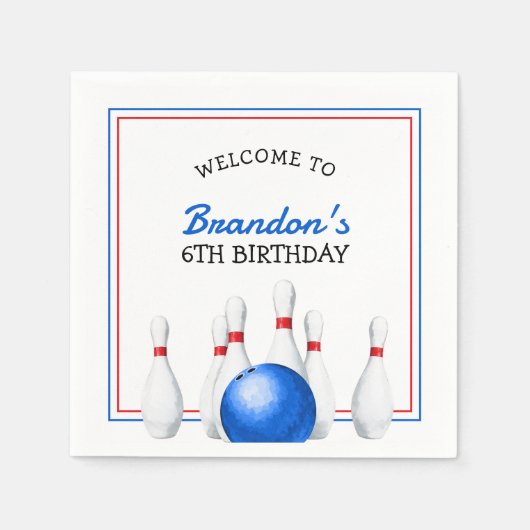 おもしろい赤と青のボーリング子供の誕生日 スタンダードカクテルナプキン (正面)
