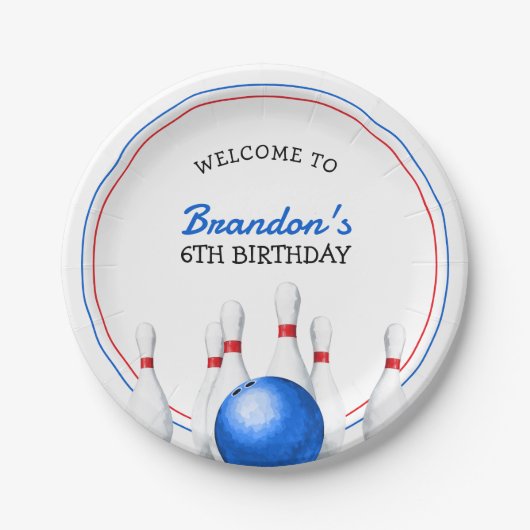 おもしろい赤と青のボーリング子供の誕生日 ペーパープレート (正面)