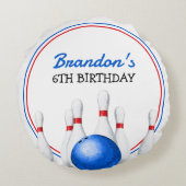 おもしろい赤と青のボーリング子供の誕生日 ラウンドクッション (裏面)
