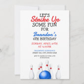 おもしろい赤と青のボーリング子供の誕生日 招待状 (正面)