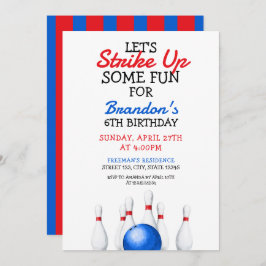 おもしろい赤と青のボーリング子供の誕生日 招待状