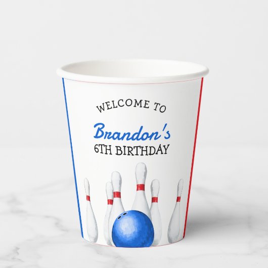 おもしろい赤と青のボーリング子供の誕生日 紙コップ (正面)