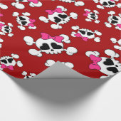 おもしろい赤スカルと弓パターン ラッピングペーパー (角)