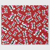 おもしろい赤スカルと弓パターン ラッピングペーパー (フラット)