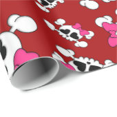 おもしろい赤スカルと弓パターン ラッピングペーパー (ロールコーナー)