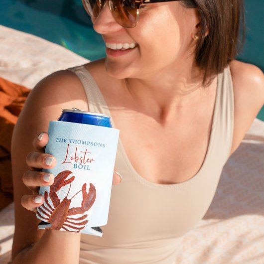 おもしろい赤モダンロブスターボイルシーフードタイポグラフィ 缶クーラー