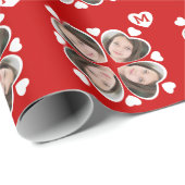 おもしろい赤白ハート4葉クローバー写真パターン ラッピングペーパー (ロールコーナー)