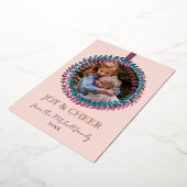 おもしろい赤面ピンクティール(緑がかった色)ブルーリースバラ金ゴールド 箔シーズンカード (回転した状態)