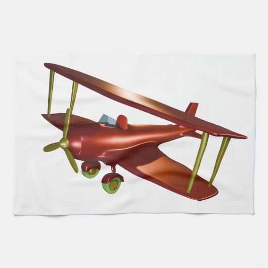 おもしろい赤飛行機航空宇宙飛行 キッチンタオル (横)