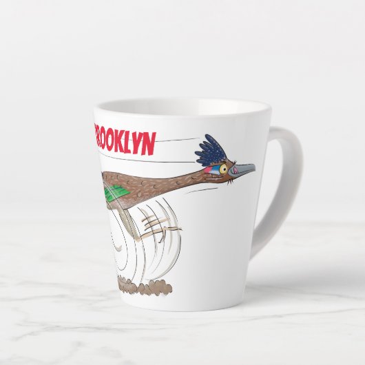 おもしろい走り鳥イラストレーション カフェラテマグ (右アングル)