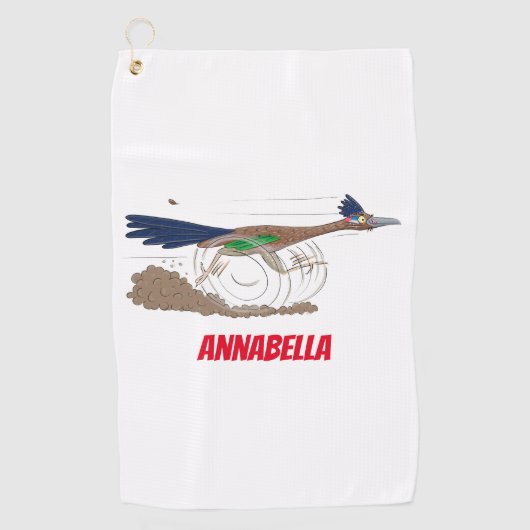 おもしろい走り鳥イラストレーション ゴルフタオル (正面)