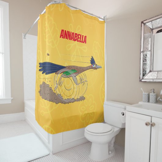 おもしろい走り鳥イラストレーション シャワーカーテン (インサイチュ)