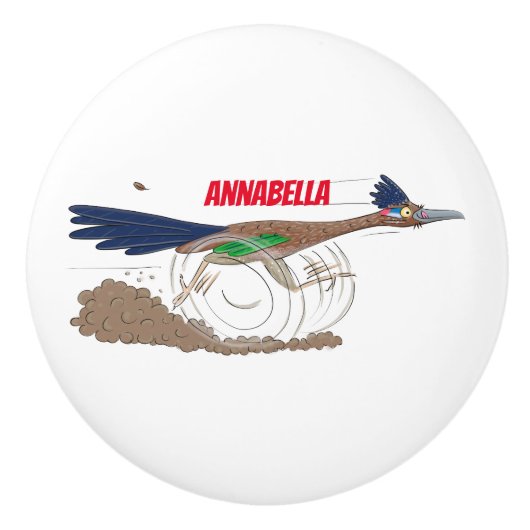 おもしろい走り鳥イラストレーション セラミックノブ (正面)