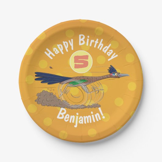 おもしろい走り鳥イラストレーション ペーパープレート (正面)