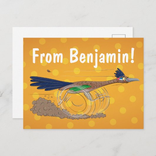 おもしろい走り鳥イラストレーション ポストカード (正面/裏面)