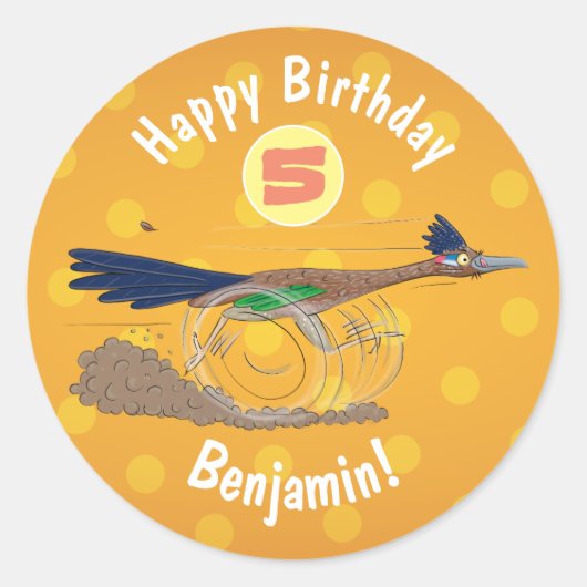 おもしろい走り鳥イラストレーション ラウンドシール (正面)