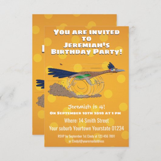 おもしろい走り鳥イラストレーション 招待状 (正面/裏面)