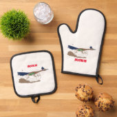 おもしろい走り鳥イラストレーション 鍋つかみ&鍋敷きセット (トップダウン)