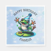 おもしろい踊りカエルパーソナライズされた誕生日 スタンダードランチョンナプキン (正面)