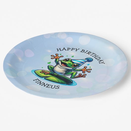 おもしろい踊りカエルパーソナライズされた誕生日 ペーパープレート (アングル)