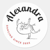 おもしろい踊りキャット赤と白エドワードリアクラシックル ラウンドシール (正面)