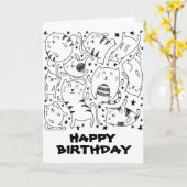 おもしろい踊りネコドゥルズハッピーバースデー カード (黄色い花)