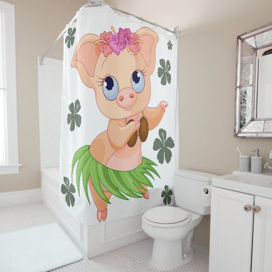 おもしろい踊りハワイアン白地 シャワーカーテン (インサイチュ)