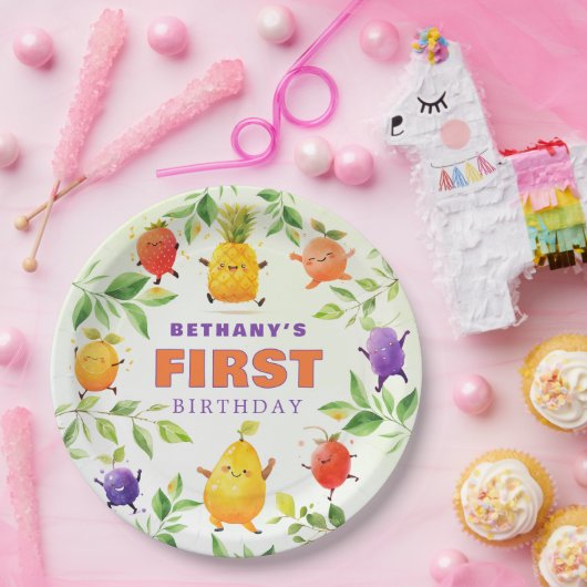 おもしろい踊りフルーツ最初の誕生日パーティー ペーパープレート (パーティー)