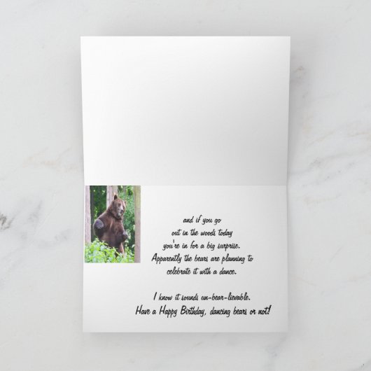 おもしろい踊りベア誕生日動物ユーモア カード (内部)