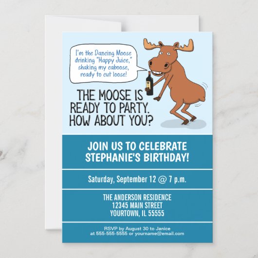 おもしろい踊りムース誕生日パーティー マグネット招待状 (正面)