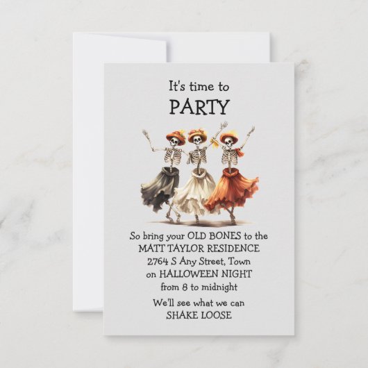 おもしろい踊り骨格ハローウィンパーティ 招待状 (裏面)