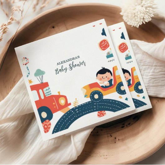 おもしろい車少年の赤ちゃんシャワー スタンダードカクテルナプキン