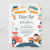おもしろい車少年の赤ちゃんシャワー 招待状 (正面)