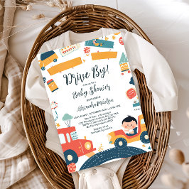おもしろい車少年の赤ちゃんシャワー 招待状