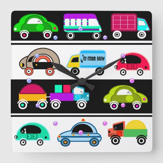 おもしろい車 スクエア壁時計 (正面)