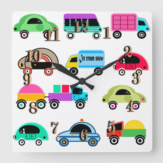 おもしろい車 スクエア壁時計 (正面)