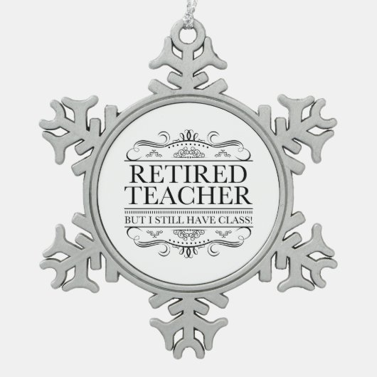 おもしろい退職した先生 スノーフレークピューターオーナメント (正面)