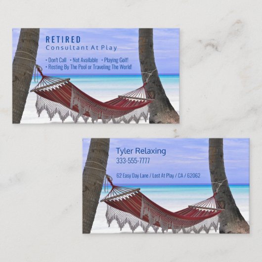 おもしろい退職した、ビーチ・ハンモック、職業ギャグ 名刺 (正面/裏面)